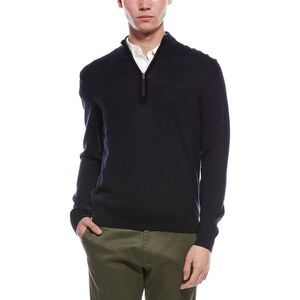 Bruno Magli Mens  Plaited 1/4-Zip Merino Wool Mock Neck Sweater, Navy